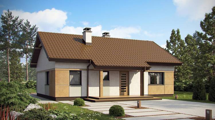 Проект небольшого аккуратного одноэтажного дома с двускатной крышей