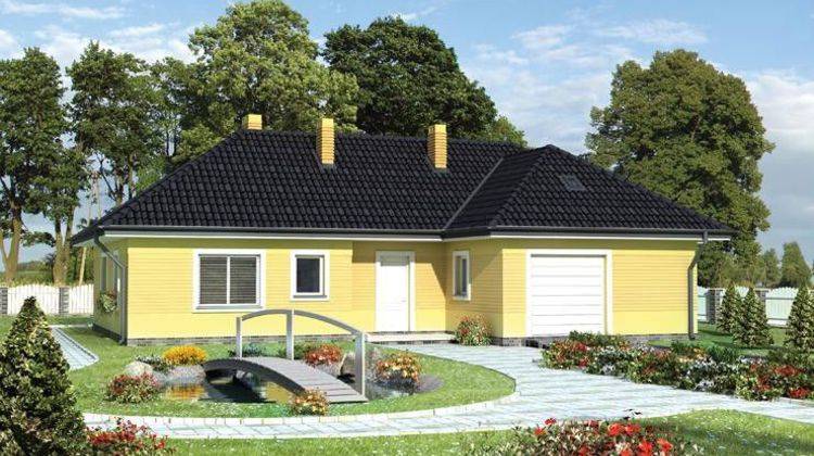 Проект загородного дома с небольшим гаражом и удобной планировкой