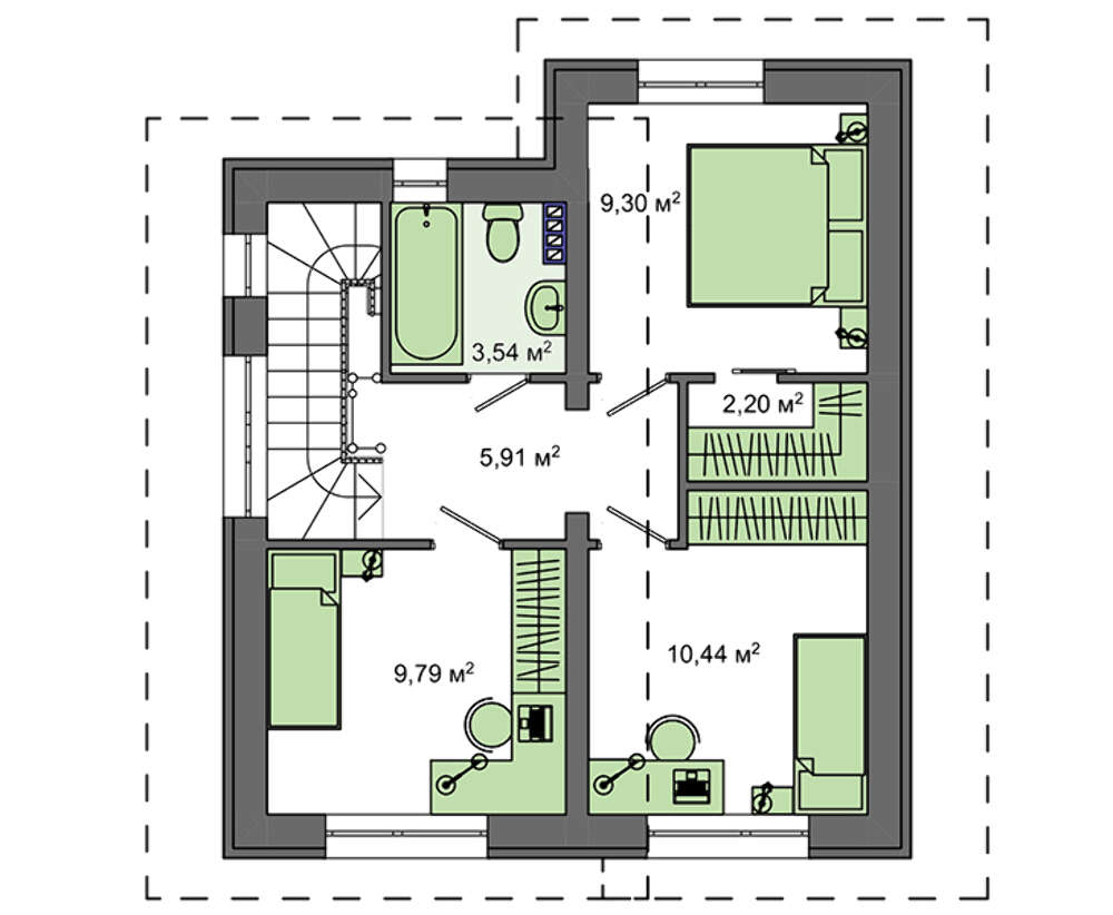 Проект небольшого симпатичного двухэтажного дома площадью до 80 m²