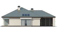 Проект одноэтажного коттеджа с гаражом и кирпичным фасадом