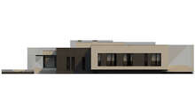Проект стильного одноэтажного дома с плоской крышей площадью 232 кв.м.