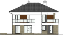 Схема стильного двухэтажного жилого дома с красивым балконом