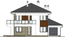 Схема стильного двухэтажного жилого дома с красивым балконом