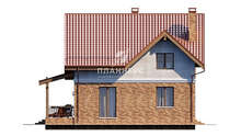 Схема двухэтажного дома площадью 158 кв.м с красной кровлей и кирпичным декором аналогичного цвета