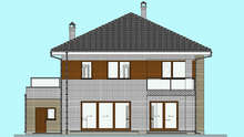 Проект двухэтажного кирпичного дома площадью 262 кв. м с современными балконами
