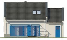 Проект небольшого светлого коттеджа с гаражом, стильными большими окнами