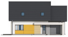Проект современного стильного небольшого дома с мансардой, гаражом для 1 автомобиля