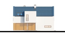 Проект современного светлого коттеджа с гаражом и двускатной крышей