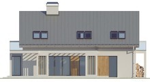Проект дома с гаражом, стеклянным эркером и балконами