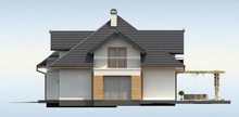 Проект дома с фасадными окнами и гаражом для двух автомобилей