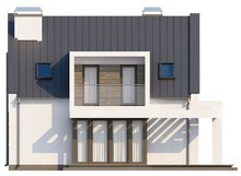 Проект современного дома с мансардой и удобным балконом