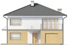 Проект двухэтажного дома с удлиненным гаражом для двух авто