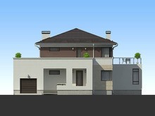 Проект современного дома с гаражом и террасой для 1 авто