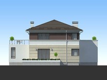 Проект современного дома с гаражом и террасой для 1 авто