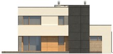 Проект двухэтажного модернистского коттеджа с гаражом и террасой