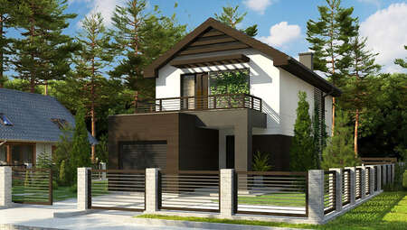Проект двухэтажного дома для узкого участка общей площадью 139 кв.м.