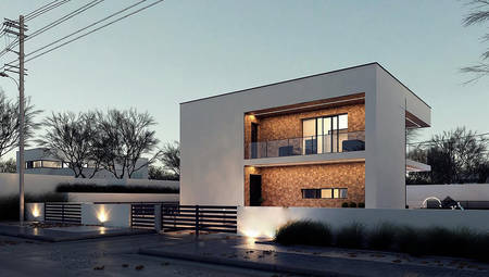 План симпатичного двухэтажного коттеджа на 183 кв. м в стиле минимализма
