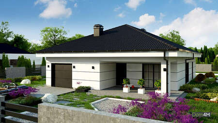 Проект современного европейского дома с гаражом и двумя террасами общей площадью 164 кв. м