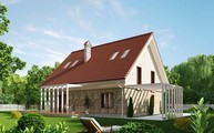 Проект уютного дома с мансардой и с просторной террасой