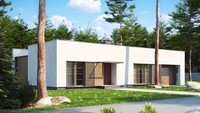 Проект одноэтажного дома с плоской крышей, со светлым функциональным интерьером и гаражом