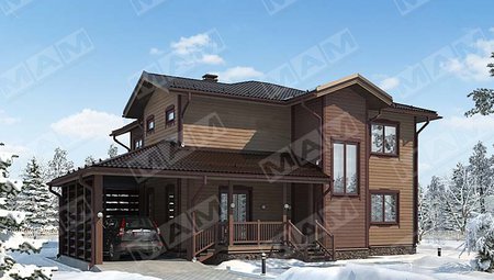 Архитектурный проект жилого дома с деревянным дизайном фасада