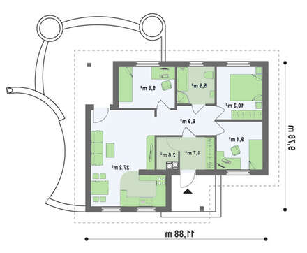 Проект небольшого одноэтажного дома с тремя спальнями