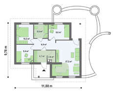 Проект небольшого одноэтажного дома с тремя спальнями