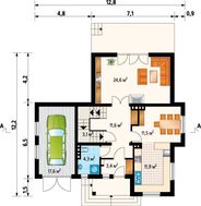 Планировка большого особняка площадью 248 кв. м с гостиной зоной на первом этаже