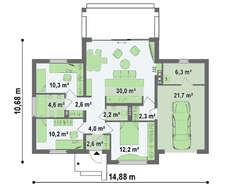 Проект небольшого одноэтажного коттеджа площадью 109 кв.м.