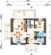 Небольшой загородный коттедж на два этажа с верандой