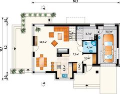 Проект стильного коттеджа с гаражом и просторным балконом
