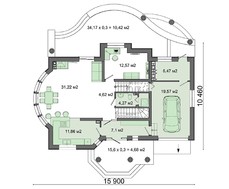 Архитектурный проект загородного дома с гостиной с эркером