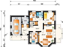 Проект стильного загородного коттеджа с семью просторными комнатами