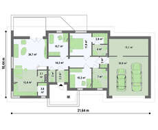Проект одноэтажного коттеджа площадью 165 кв.м. с гаражом для двух авто