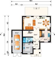 Готовый проект коттеджа 170 m² с мансардой и гаражом на 1 машину