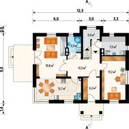 Проект коттеджа с мансардой с балкончиком над крыльцом