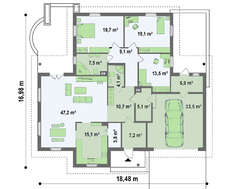 Просторный одноэтажный коттедж с гаражом для двух машин