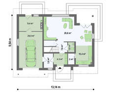 Проект дома площадью 190 кв.м. с гаражом для 1 авто и мансардой