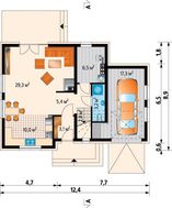 Проект строительства мансардного дома с гаражом на 1 автомобиль