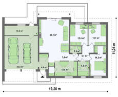 Проект одноэтажного коттеджа площадью 156 м² с гаражом для 2 авто