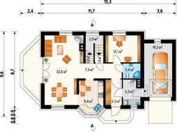 Проект двухэтажного коттеджа с кухней в зоне эркера