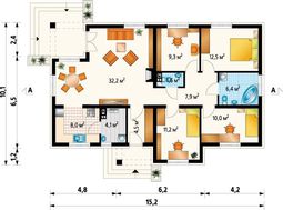 Одноэтажный жилой дом с тремя спальнями и кабинетом