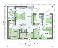 Проект яркого одноэтажного коттеджа площадью 110 кв.м.