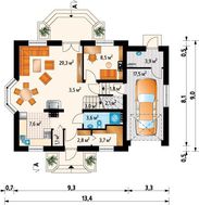 Проект для строительства симпатичного дома с гаражом на 1 авто и эркером