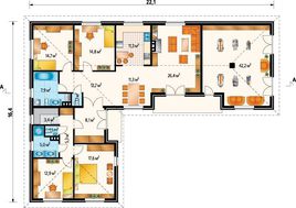 Кирпичный одноэтажный дом Г–образной формы