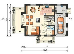 Проект для строительства мансардного дома с пристроенным гаражом