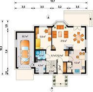 Симпатичный проект дома с мансардой с гаражом на 1 авто