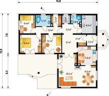 Проект симпатичного коттеджа на 130 кв. м с изящными колоннами