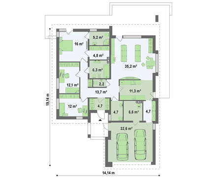Проект одноэтажного классического коттеджа  площадью 172 кв.м с гаражом и мансардой