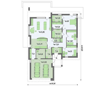 Проект одноэтажного классического коттеджа  площадью 172 кв.м с гаражом и мансардой